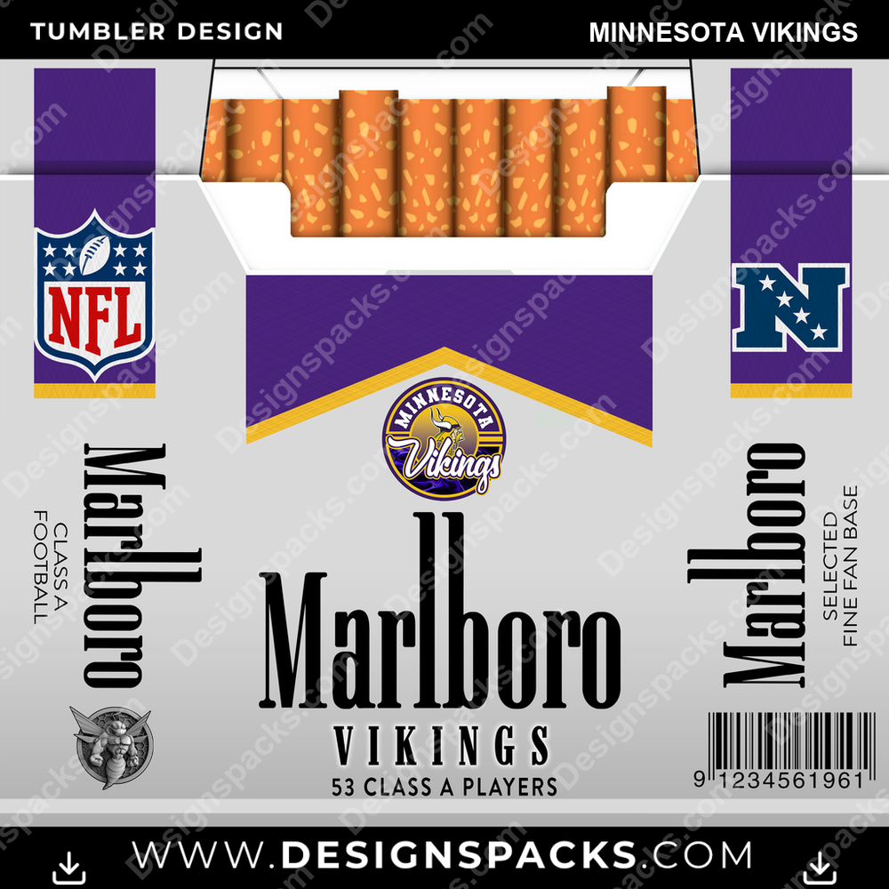 Football Marlboro Minnesota Vikings NFL Football Tumbler Digital Wrap Design Download