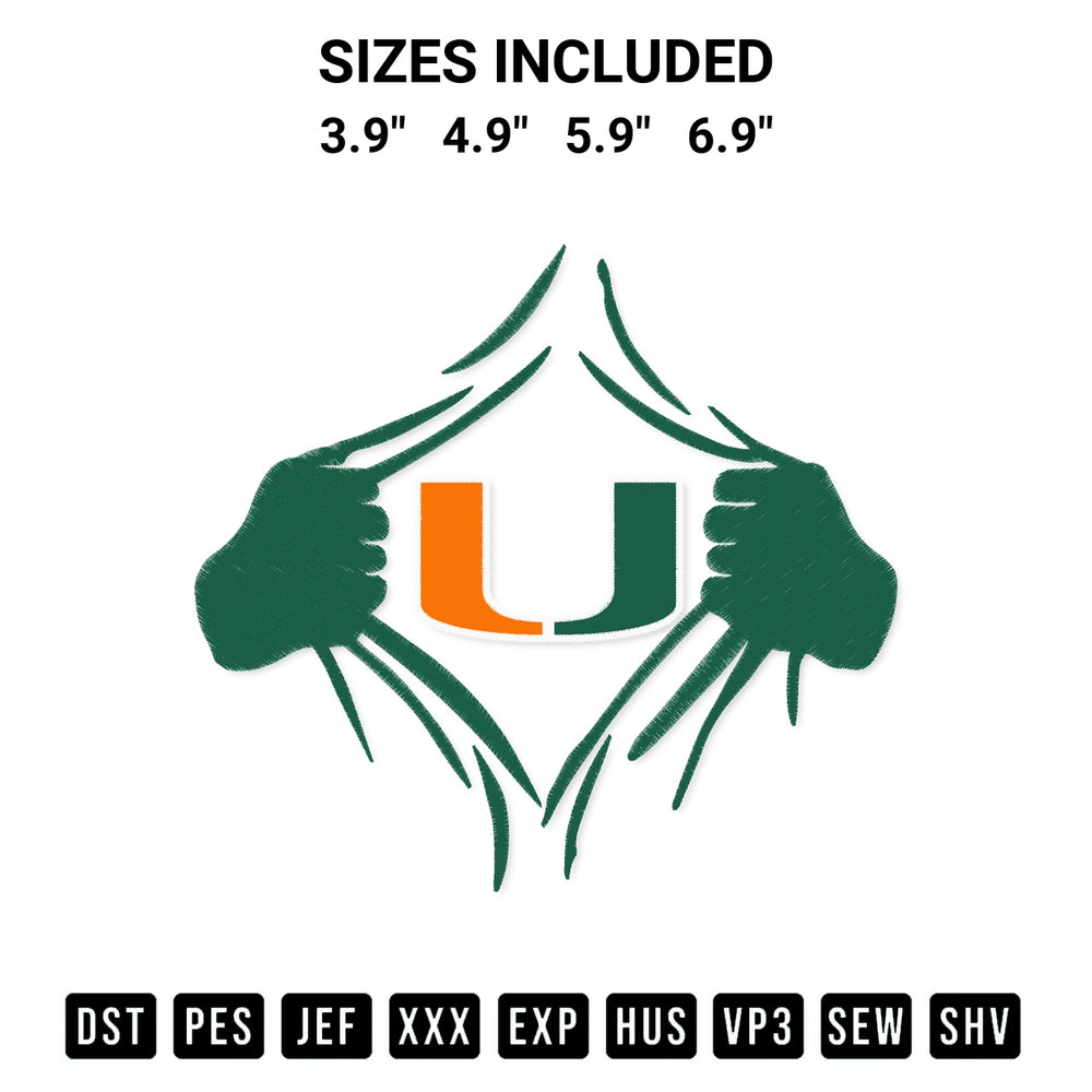 Transform your fabrics with the Miami Hurricanes Hands Embroidery Design embroidery design. Instant access to premium digitized patterns at Designspacks.com. Available sizes: 3.9", 4.9", 5.9", 6.9".