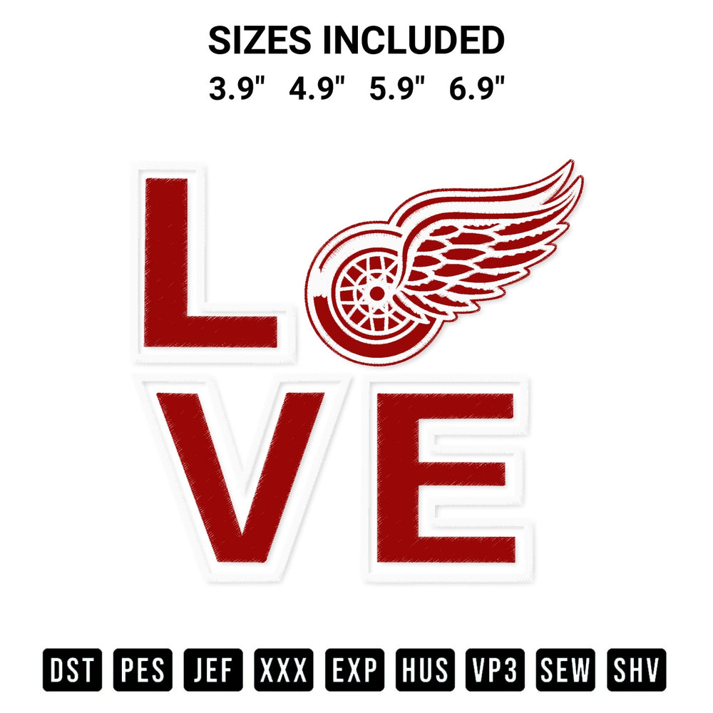 Elevate your next project with our Love Detroit Red Wings Embroidery Design embroidery file. Shop high-quality digital patterns instantly at Designspacks.com. Available sizes: 3.9", 4.9", 5.9", 6.9".