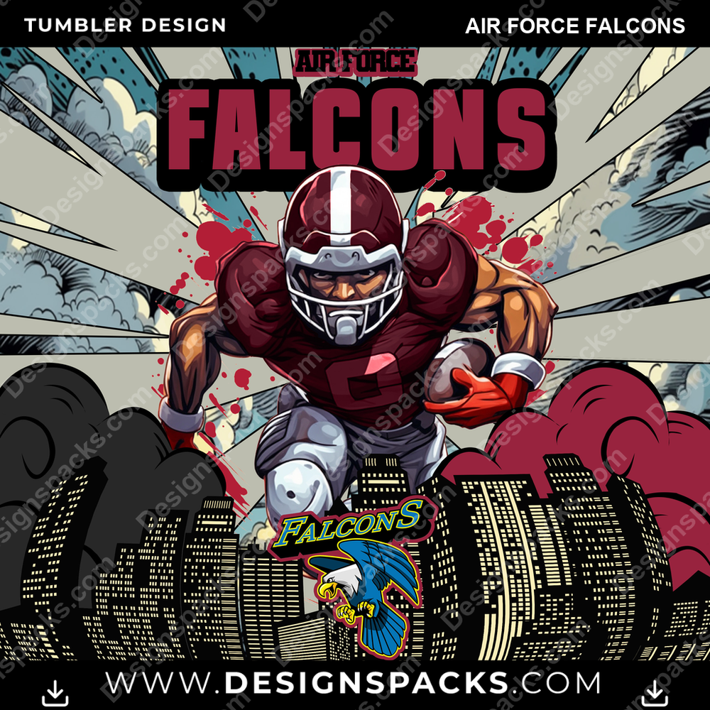 College Sport Comic Cover Air Force Falcons NCAA College Sport Tumbler Digital Wrap Design Download