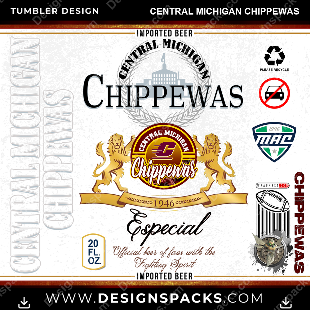 College Sport Modelo Central Michigan Chippewas NCAA College Sport Tumbler Digital Wrap Design Download