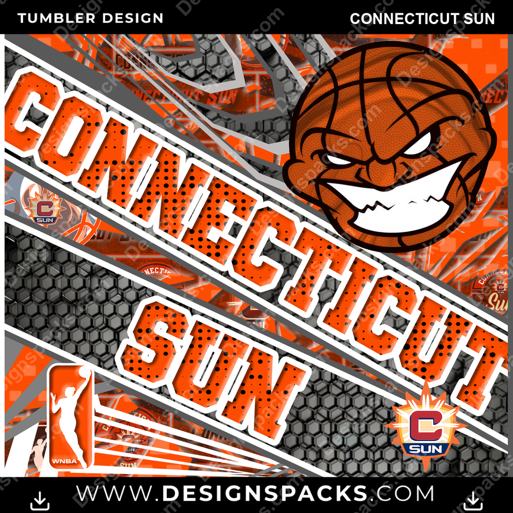 Basketball Angry Sports Connecticut Sun NBA Basketball Tumbler Digital Wrap Design Download