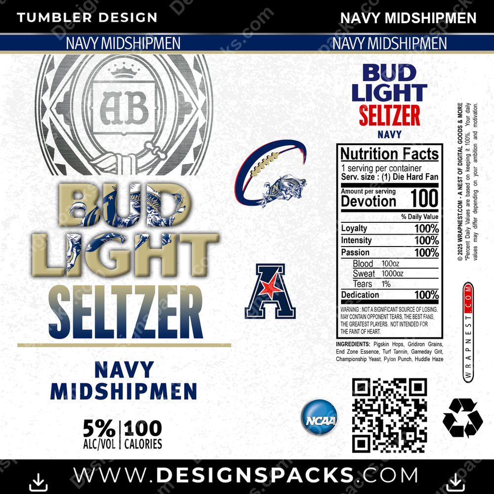 College Sport Bud Light Seltzer Navy Midshipmen NCAA College Sport Tumbler Digital Wrap Design Download