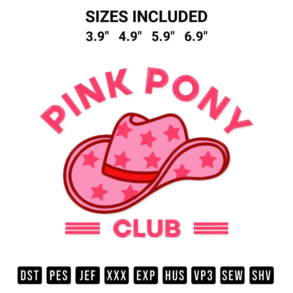 Elevate your next project with our Pink Pony Club Embroidery Design embroidery file. Shop high-quality digital patterns instantly at Designspacks.com. Available sizes: 3.9", 4.9", 5.9", 6.9".