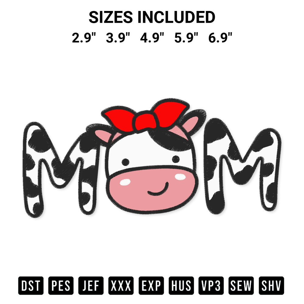 Stitch like a pro with the Cow Mom With Bow Embroidery Design embroidery pattern from Designspacks.com. High-quality digital machine embroidery file. Available sizes: 2.9", 3.9", 4.9", 5.9", 6.9".