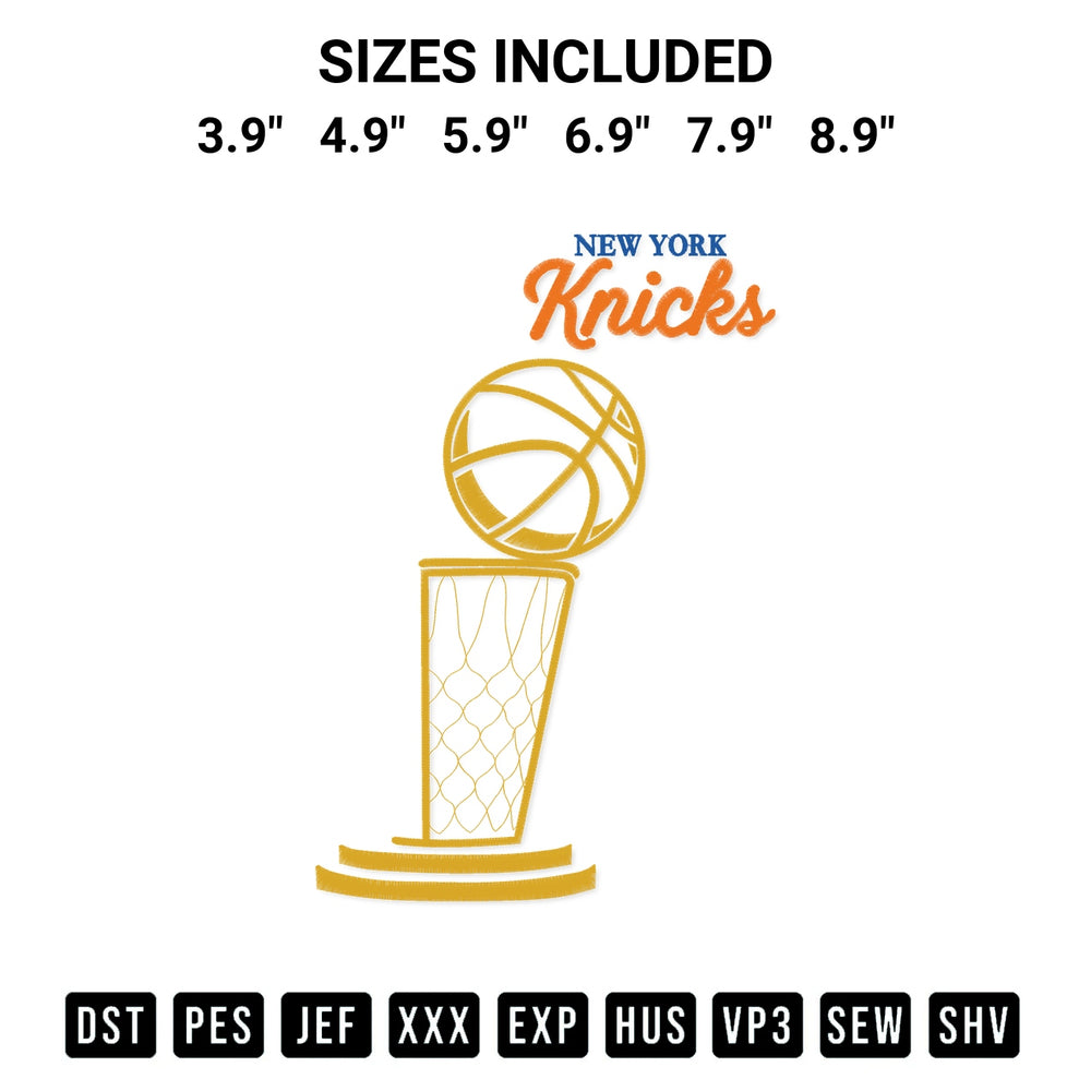 Looking for the perfect pattern? Download the New York Knicks 2026 Finals Chainstitch Trophy Embroidery Design embroidery design today at Designspacks.com. Crisp, clean stitching guaranteed. Available sizes: 3.9", 4.9", 5.9", 6.9", 7.9", 8.9".