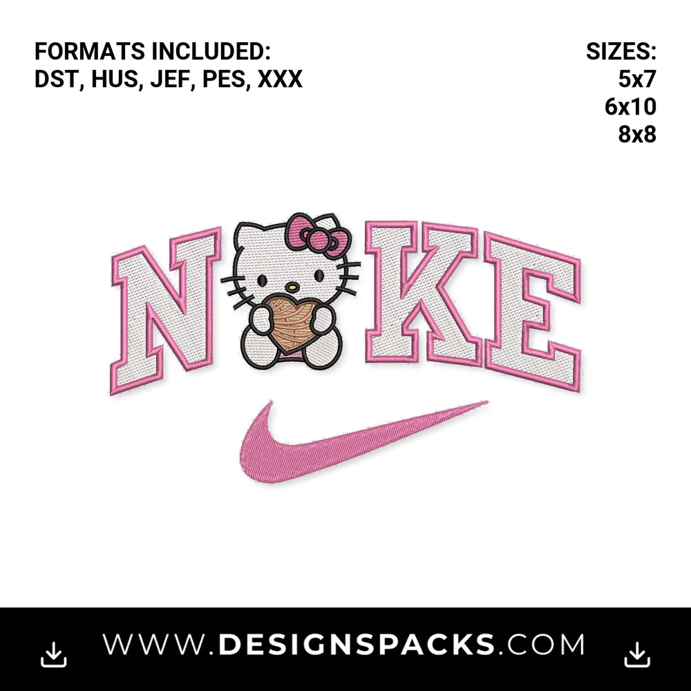 Pink Cute Kitty Heart Swoosh Embroidery Design - Instant digital download pattern at Designspacks.com