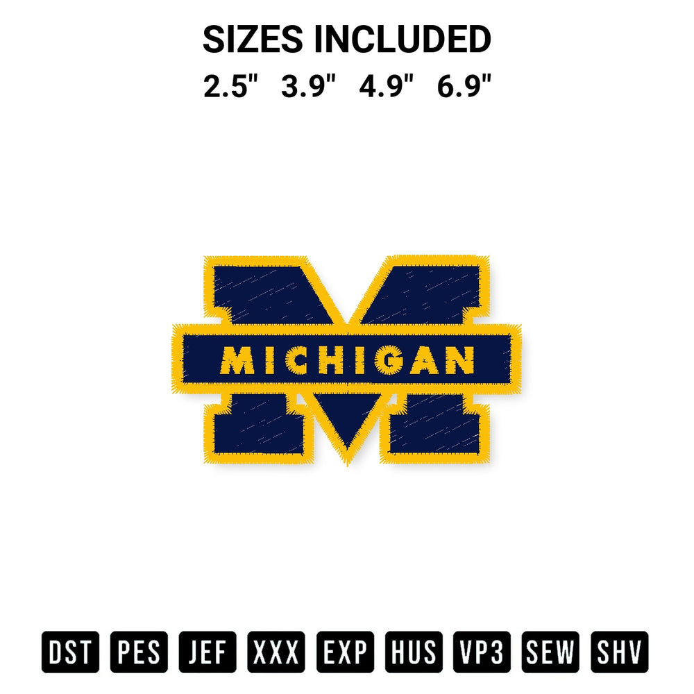 Get the Michigan Wolverines Logo Embroidery Design embroidery design for your custom crafts! Premium digitized files available for instant download at Designspacks.com. Available sizes: 2.5", 3.9", 4.9", 6.9".
