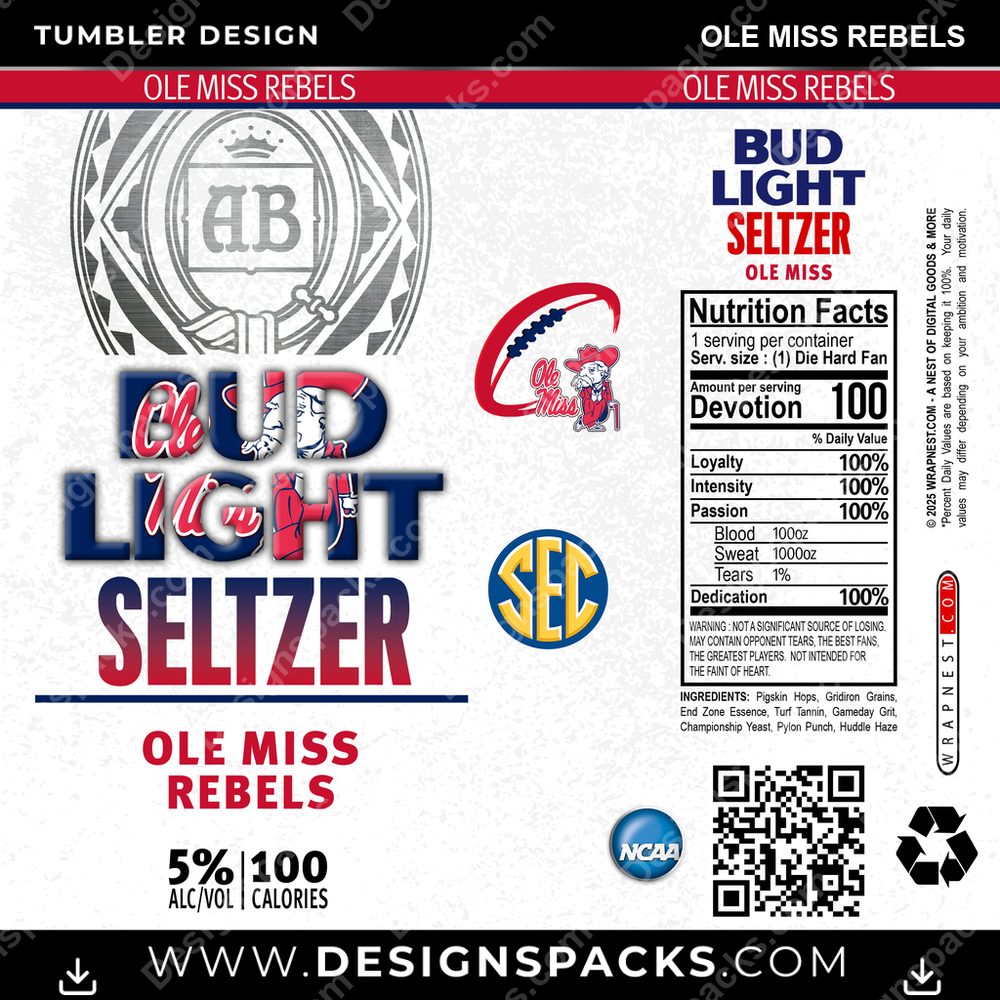 College Sport Bud Light Seltzer Ole Miss Rebels NCAA College Sport Tumbler Digital Wrap Design Download