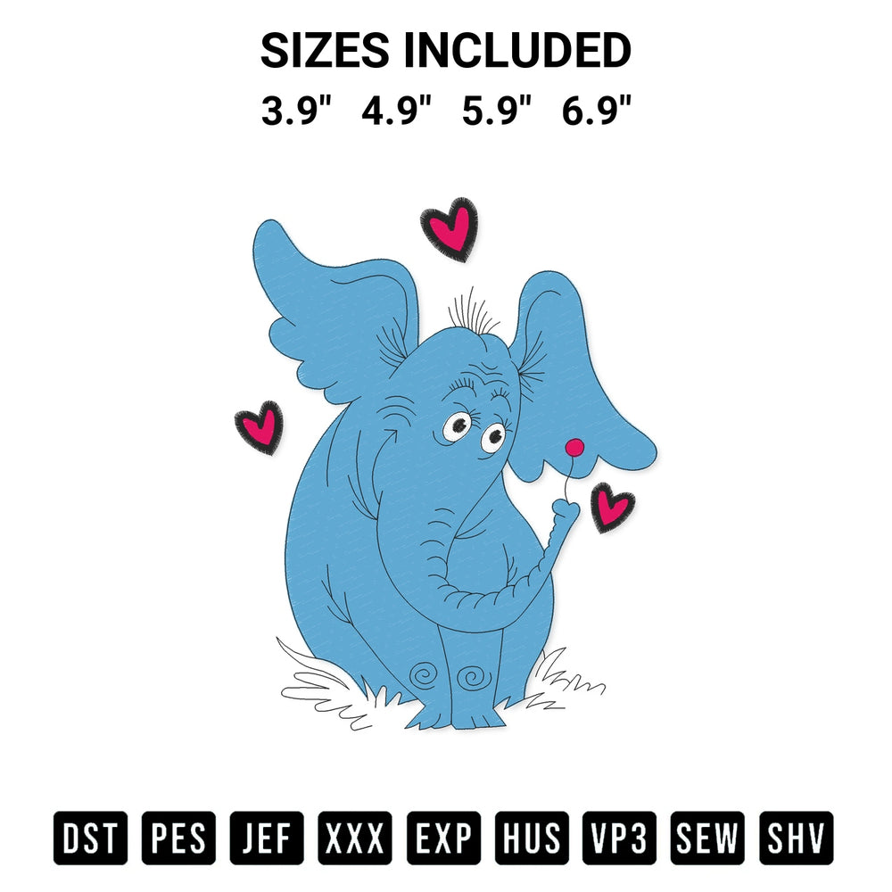 Create amazing crafts with the Dr Seuss Horton Embroidery Design embroidery file. High-quality digital download from Designspacks.com, perfect for beginners and pros. Available sizes: 3.9", 4.9", 5.9", 6.9".