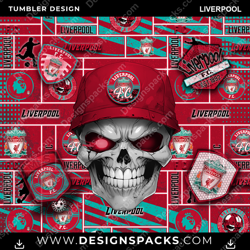 Soccer UK Skull Liverpool Tumbler Digital Wrap Design