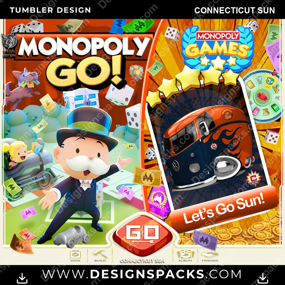 Basketball Monopoly Go! Connecticut Sun Tumbler Digital Wrap Design
