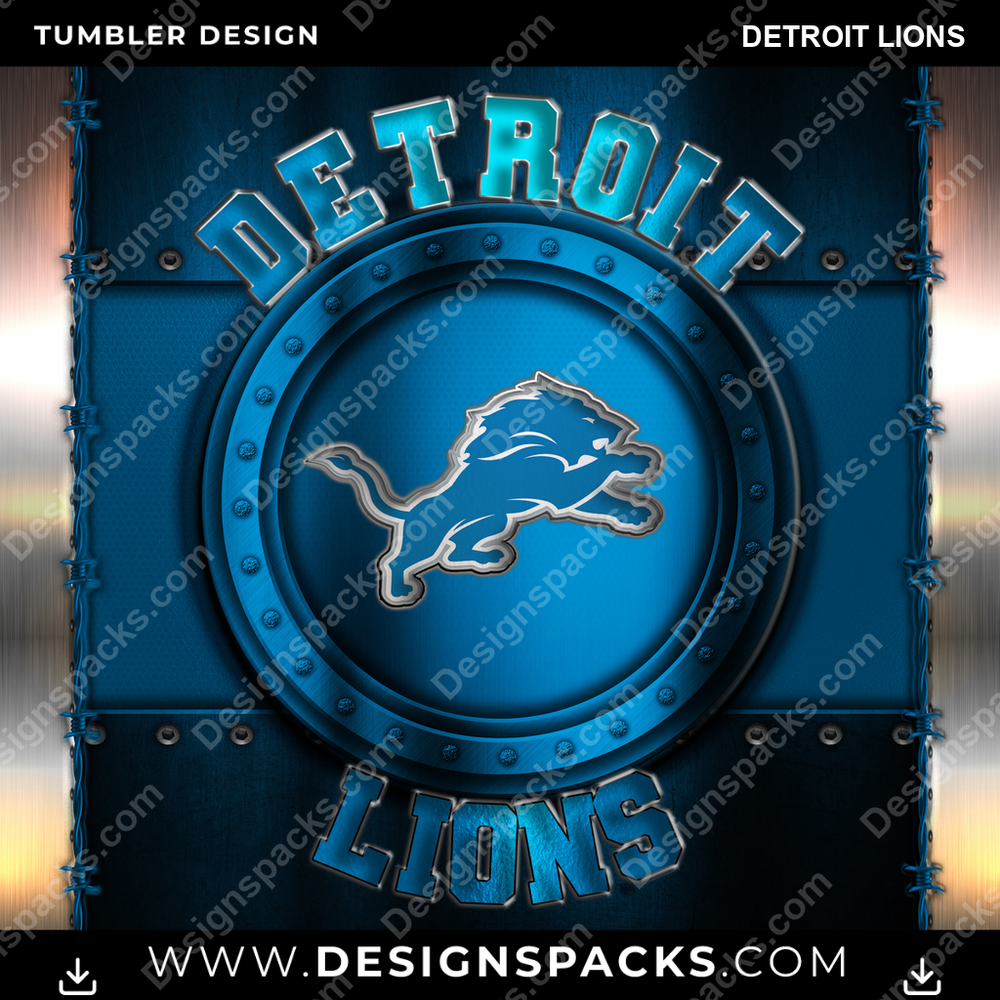 Football Metal Detroit Lions Tumbler Digital Wrap Design