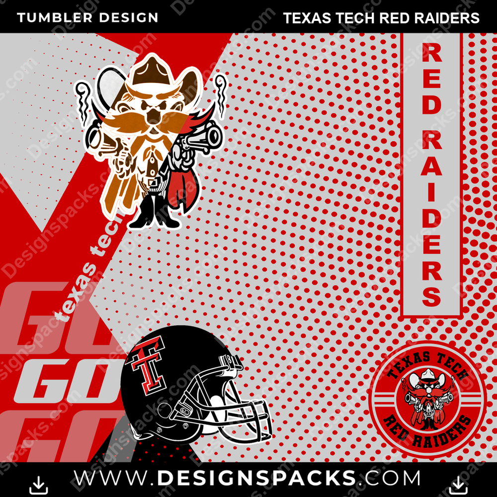 College Sport GO Texas Tech Red Raiders Tumbler Digital Wrap Design