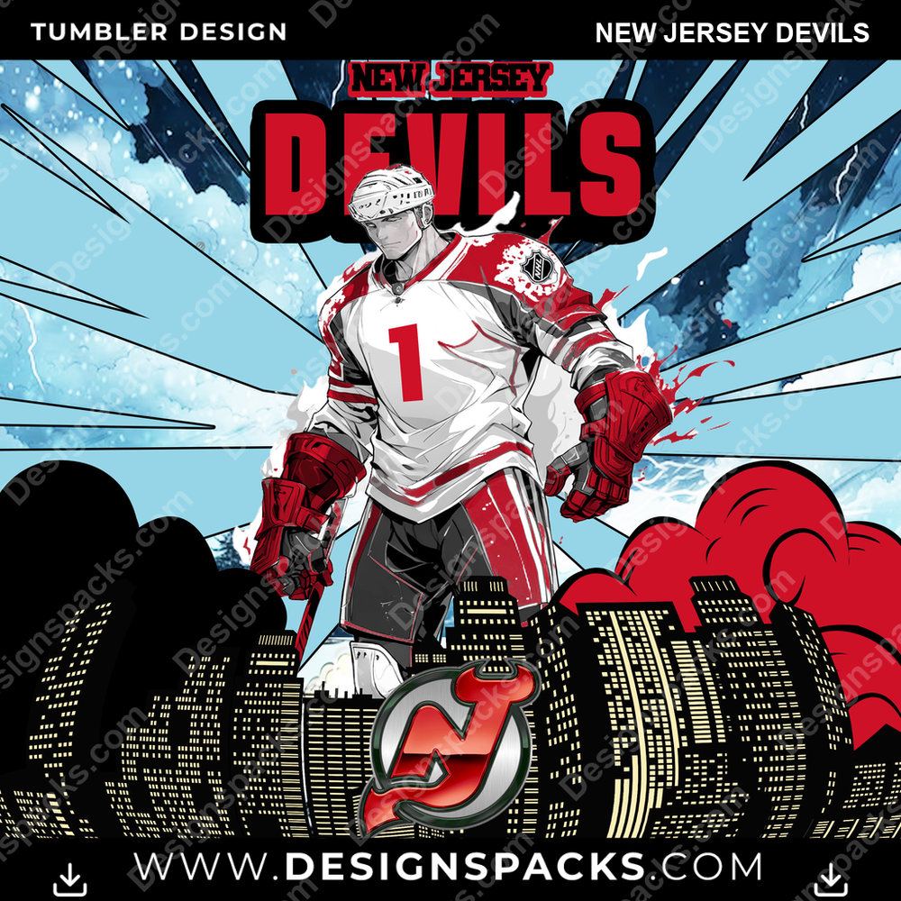 Ice Hockey Comic Cover New Jersey Devils Tumbler Digital Wrap Design