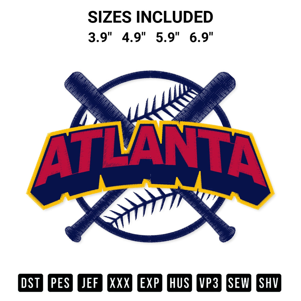 Transform your fabrics with the Atlanta Baseball Ball Embroidery Design embroidery design. Instant access to premium digitized patterns at Designspacks.com. Available sizes: 3.9", 4.9", 5.9", 6.9".