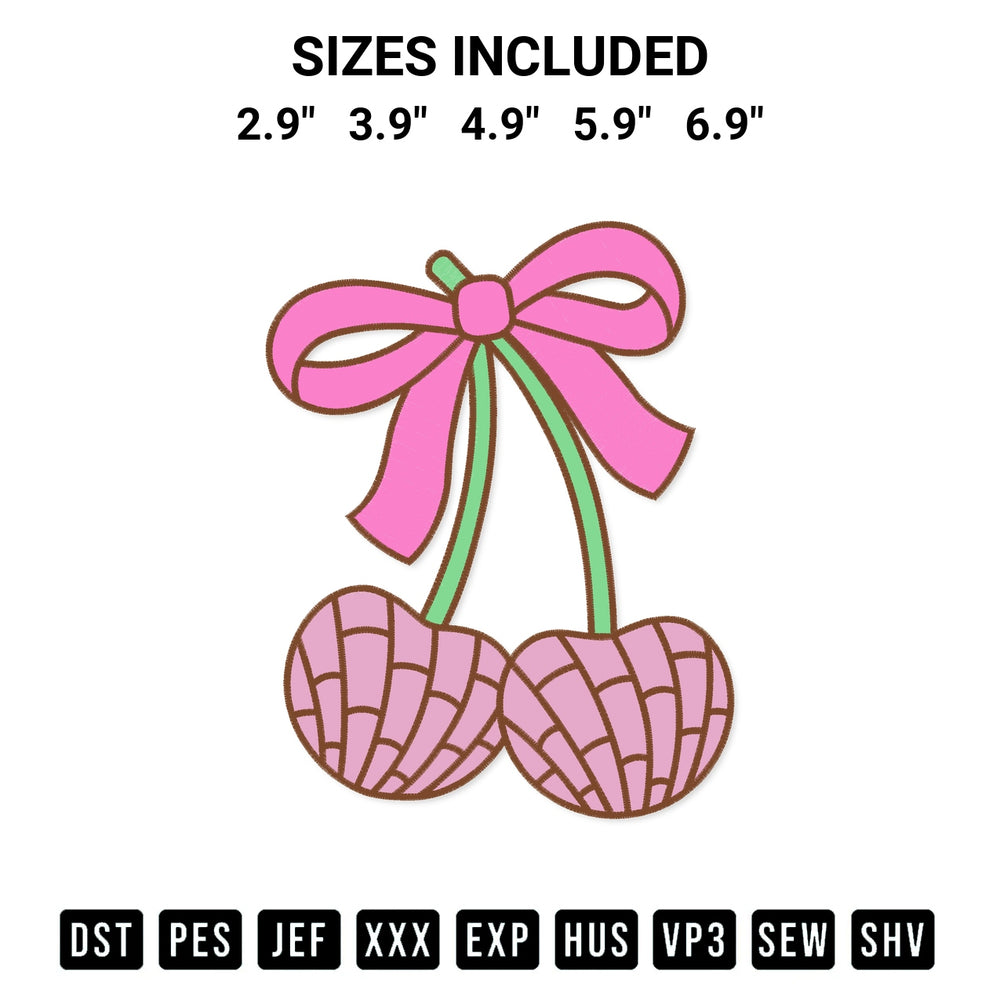 Download the Coquette Cherry Concha Embroidery Design machine embroidery design exclusively at Designspacks.com. Premium digitized pattern for apparel and DIY crafts. Available sizes: 2.9", 3.9", 4.9", 5.9", 6.9".