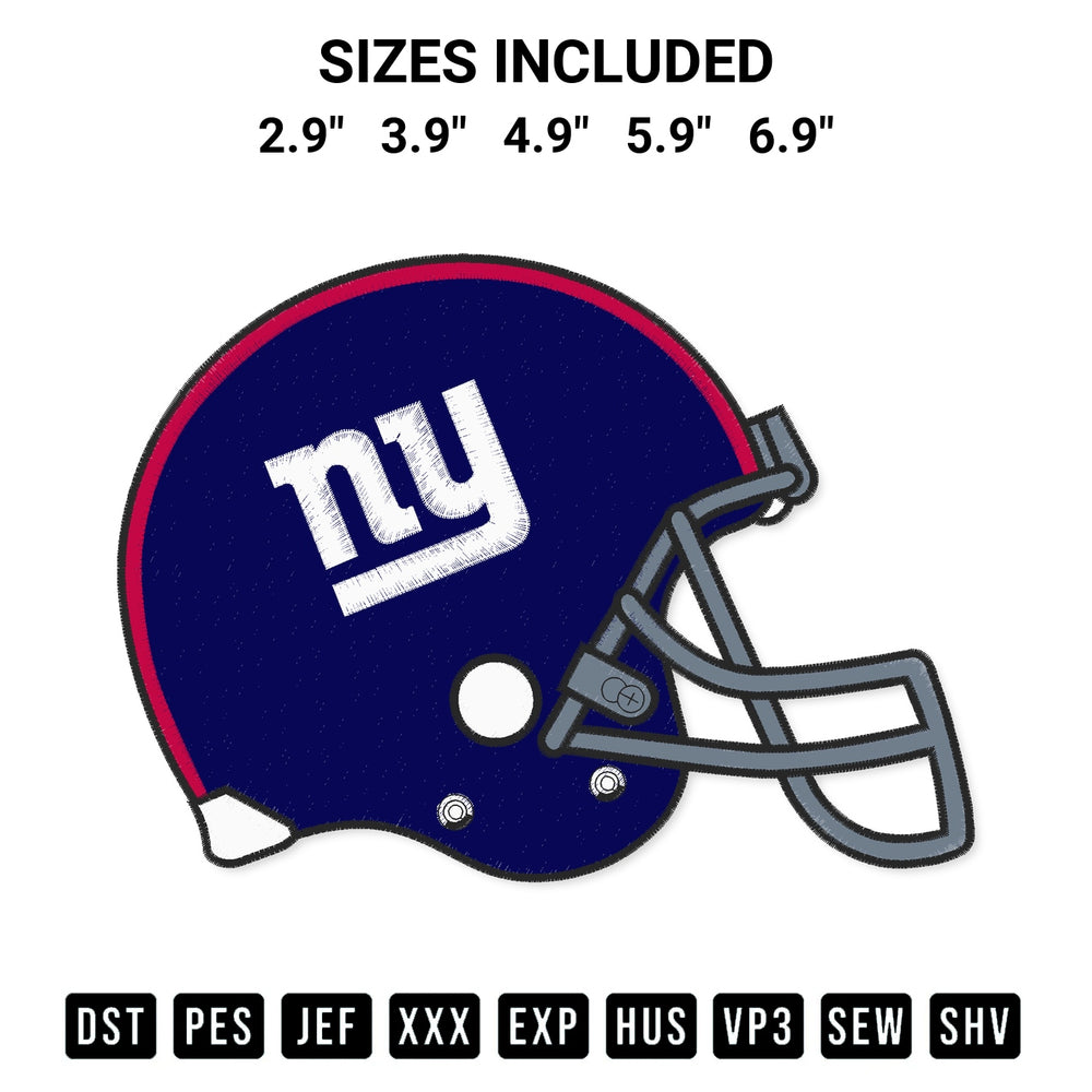 Discover the perfect addition to your crafting collection: New York Giants Helmet Embroidery Design embroidery file. Instantly available at Designspacks.com. Available sizes: 2.9", 3.9", 4.9", 5.9", 6.9".