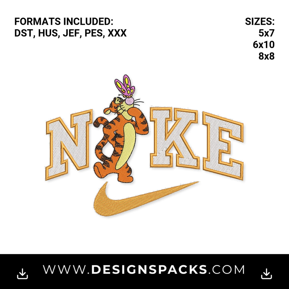 Tigger Butterfly Nike Swoosh Embroidery Design - Instant digital download pattern at Designspacks.com