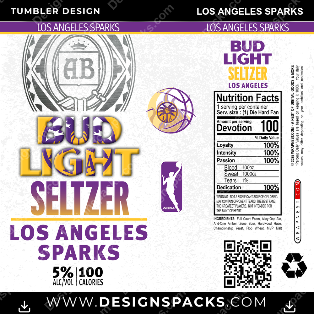 Basketball Bud Light Seltzer Los Angeles Sparks NBA Basketball Tumbler Digital Wrap Design Download