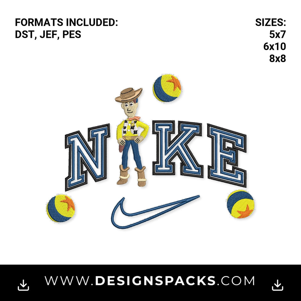 Toy Story Woody Nike Varsity Swoosh Embroidery Design - Instant digital download pattern at Designspacks.com