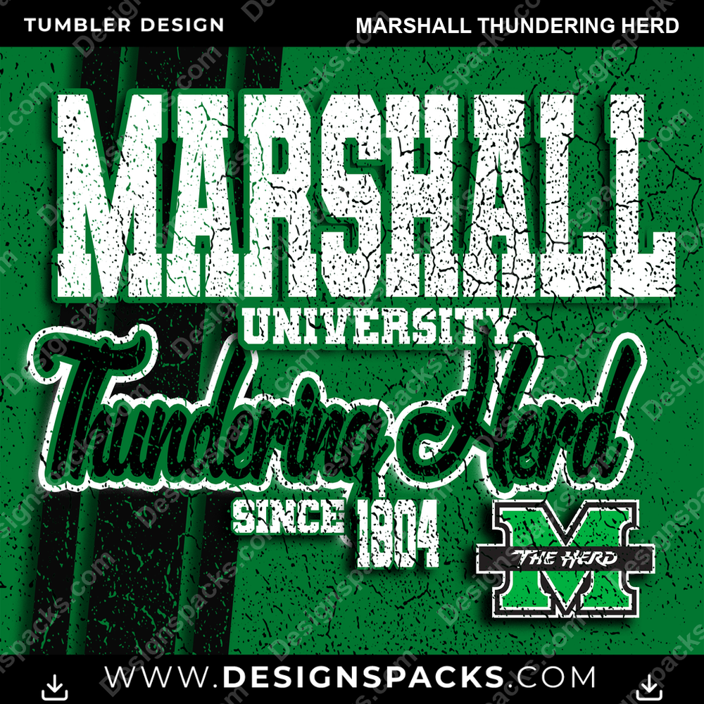 College Sport Grunge Marshall Thundering Herd Tumbler Digital Wrap Design