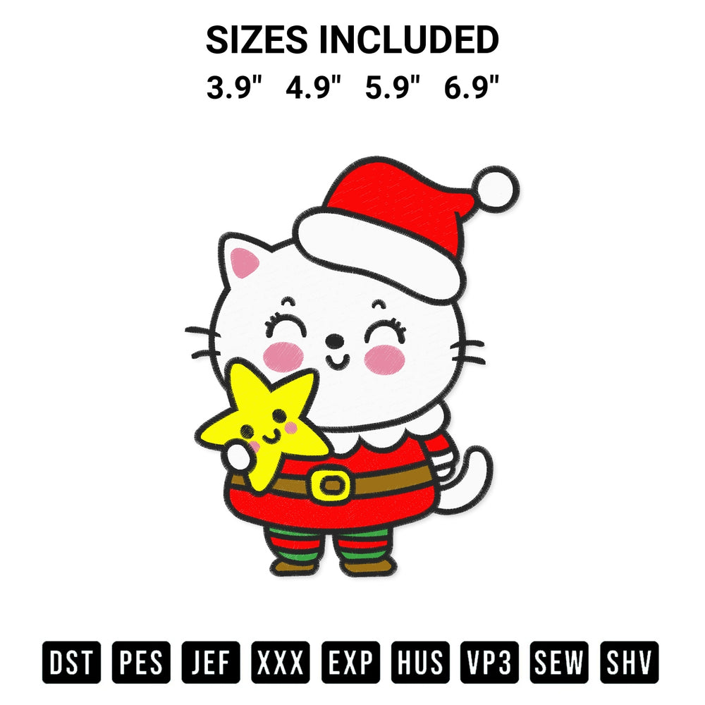 Download the Cute Cat With Star Christmas Embroidery Design machine embroidery design exclusively at Designspacks.com. Premium digitized pattern for apparel and DIY crafts. Available sizes: 3.9", 4.9", 5.9", 6.9".