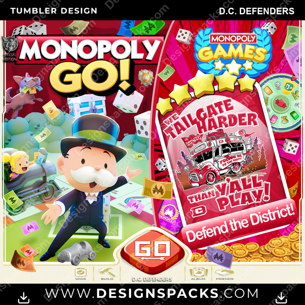 Canada Football Monopoly Go! D.C. Defenders CFL Canada Tumbler Digital Wrap Design Download