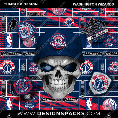 Basketball Skull Washington Wizards NBA Basketball Tumbler Digital Wrap Design Download