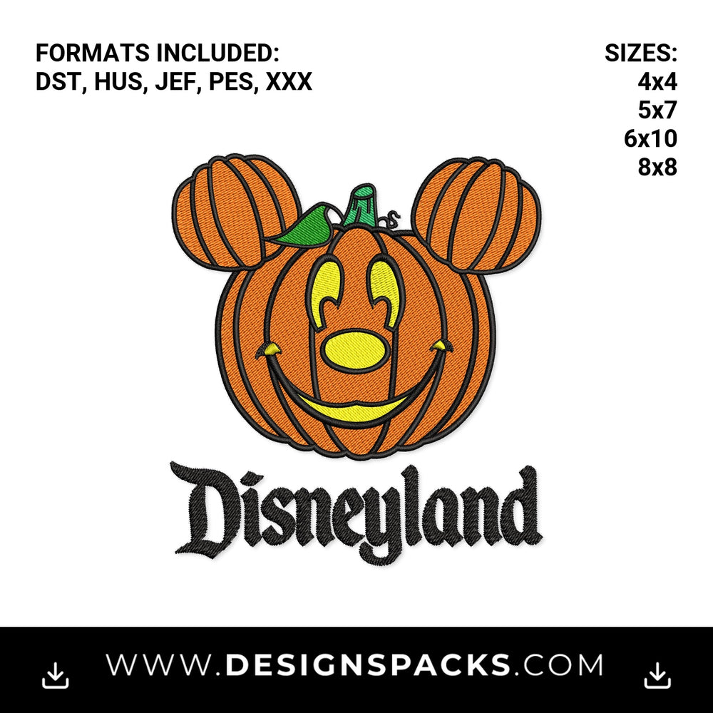 Disneyland Halloween Mickey Pumpkin Embroidery Design - Instant digital download pattern at Designspacks.com