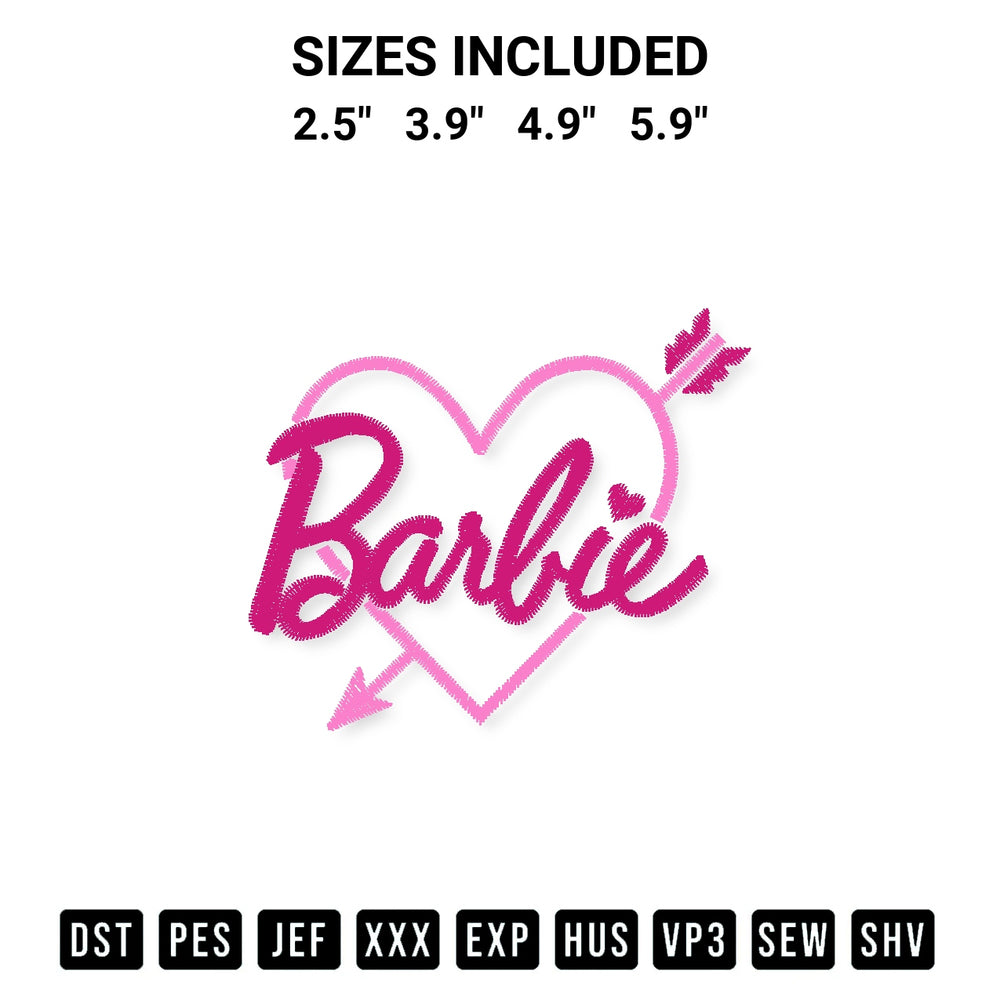Looking for the perfect pattern? Download the Barbie Arrow Heart Embroidery Design embroidery design today at Designspacks.com. Crisp, clean stitching guaranteed. Available sizes: 2.5", 3.9", 4.9", 5.9".