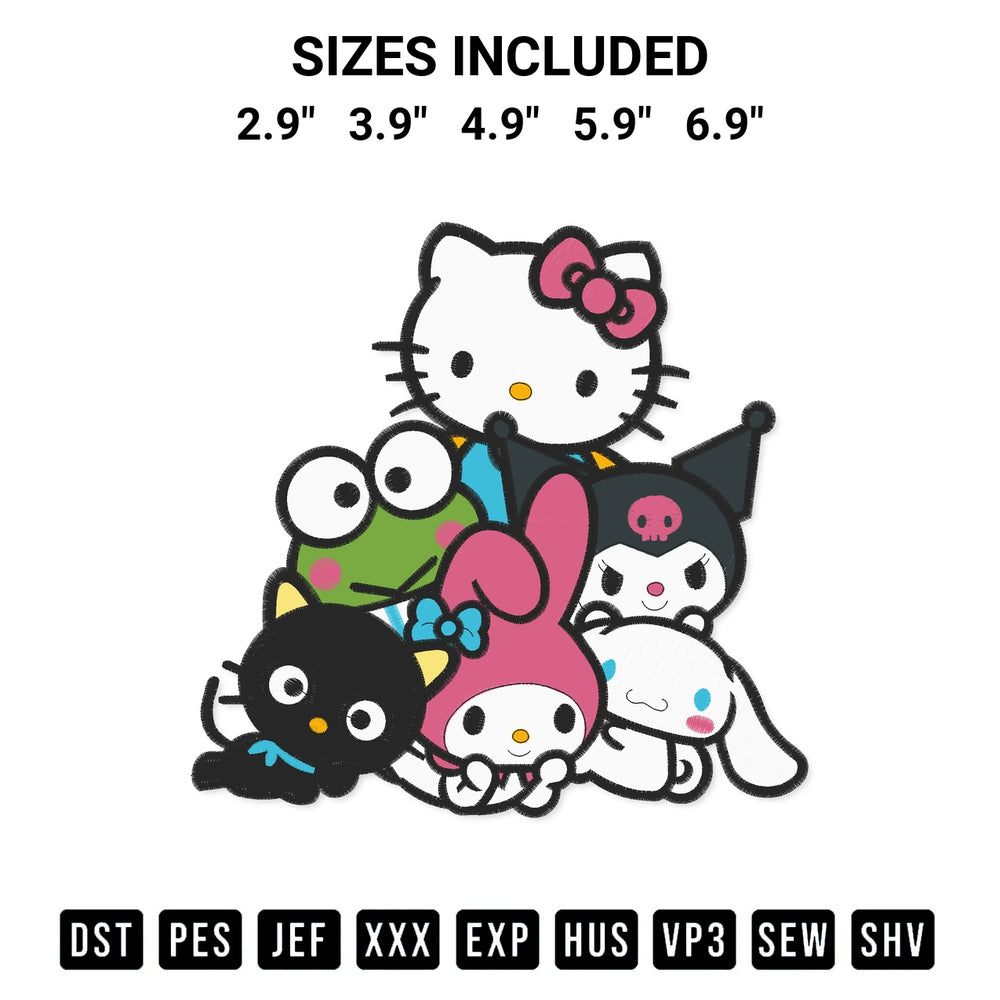 Get the Hello Kitty And Friends Embroidery Design embroidery design for your custom crafts! Premium digitized files available for instant download at Designspacks.com. Available sizes: 2.9", 3.9", 4.9", 5.9", 6.9".