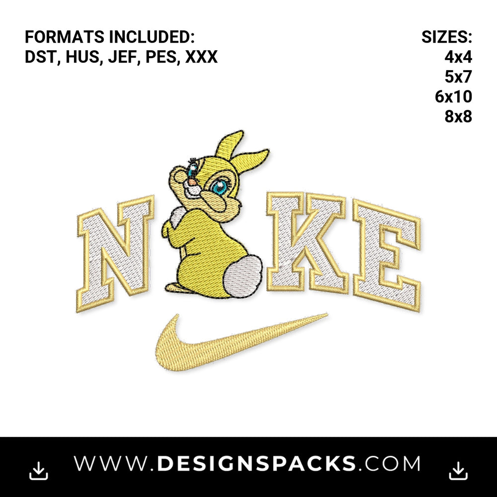 Miss Bunny Swoosh Varsity Logo Embroidery Design - Instant digital download pattern at Designspacks.com