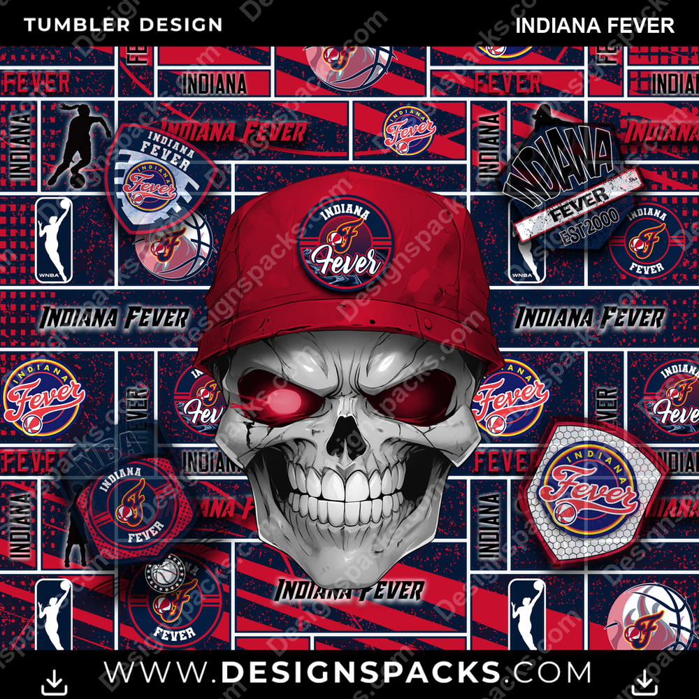 Basketball Skull Indiana Fever Tumbler Digital Wrap Design