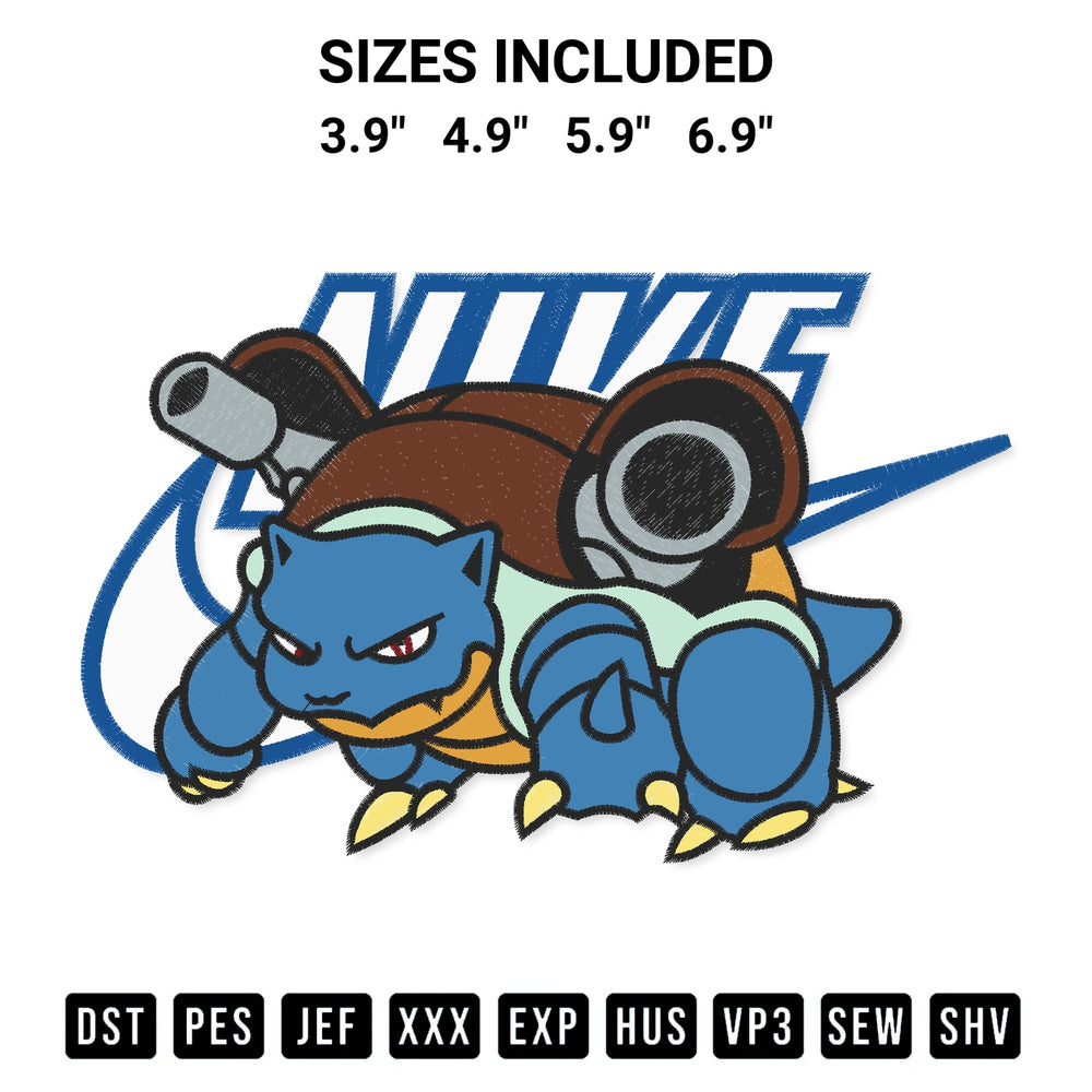 Create amazing crafts with the Nike Blastoise Pokemon Embroidery Design embroidery file. High-quality digital download from Designspacks.com, perfect for beginners and pros. Available sizes: 3.9", 4.9", 5.9", 6.9".