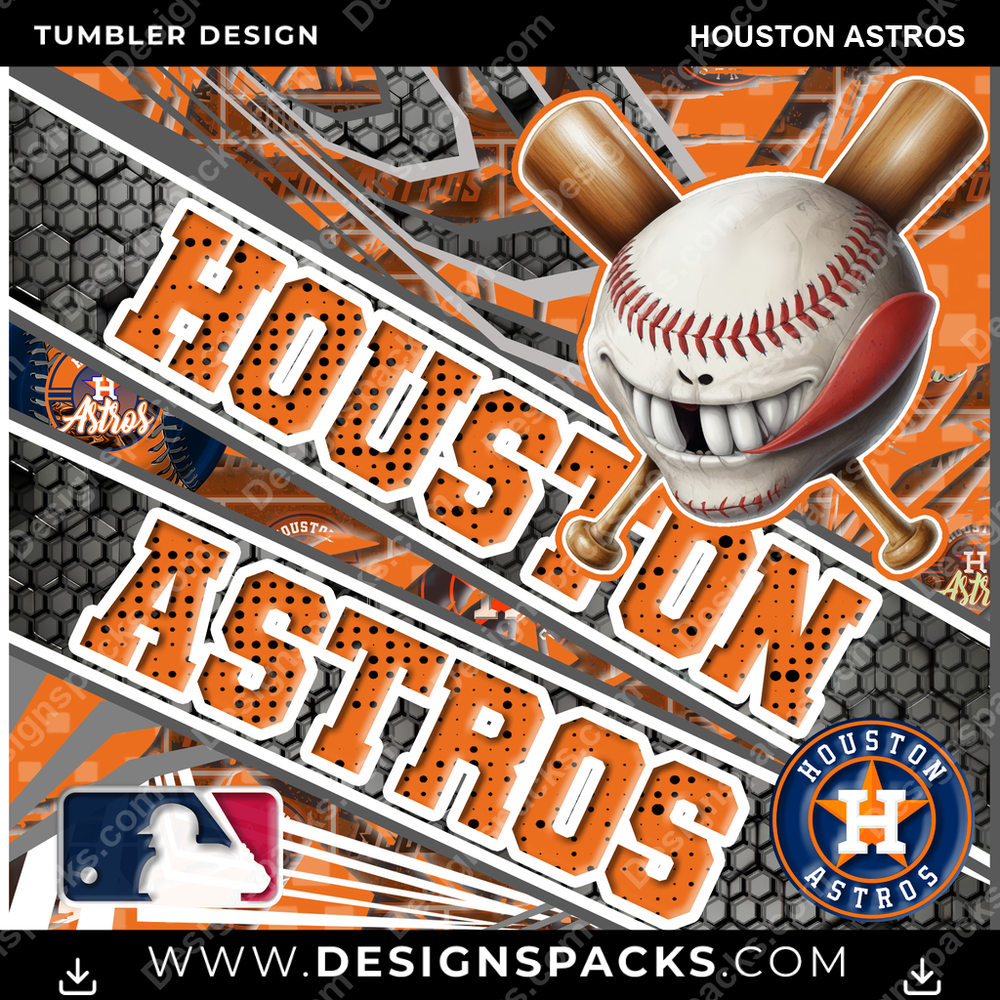 Baseball Angry Sports Houston Astros MLB Baseball Tumbler Digital Wrap Design Download