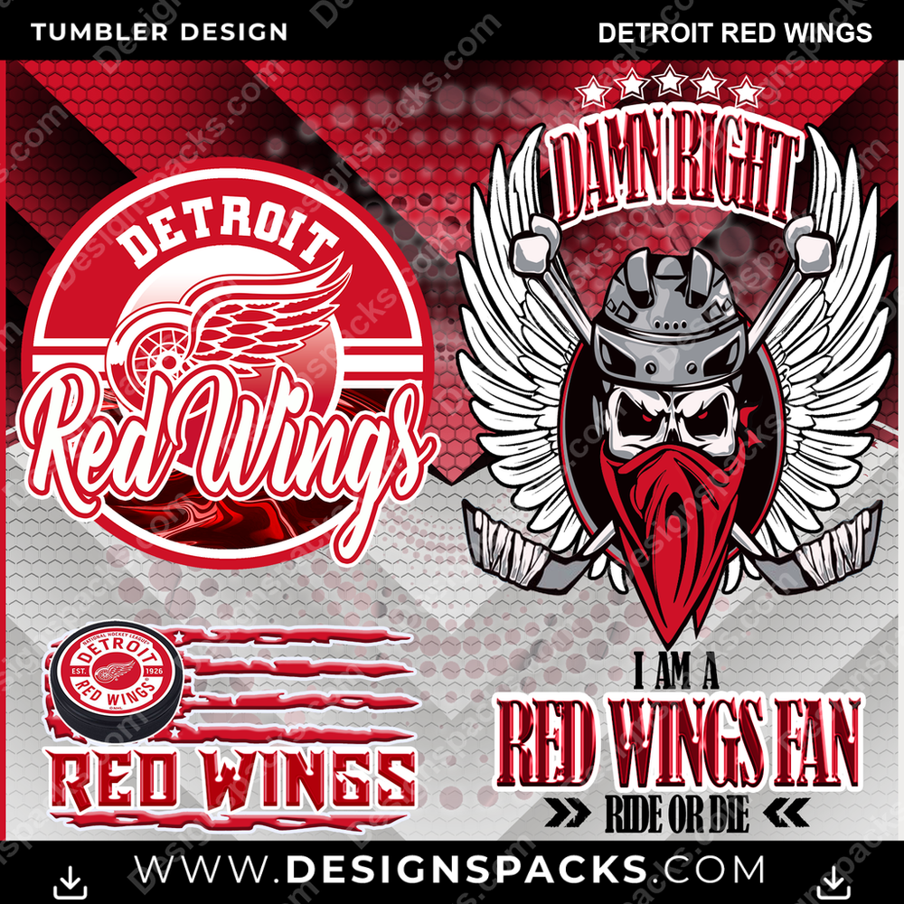 Hockey Skull Team Detroit Red Wings NHL Hockey Tumbler Digital Wrap Design Download