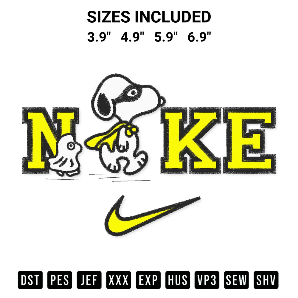 Discover the perfect addition to your crafting collection: Nike Super Snoopy Embroidery Design embroidery file. Instantly available at Designspacks.com. Available sizes: 3.9", 4.9", 5.9", 6.9".