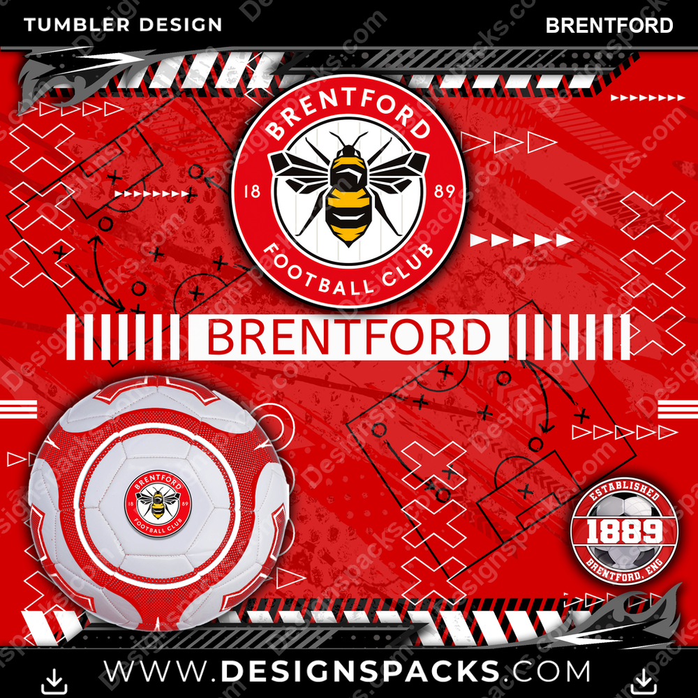 Soccer UK Xs & Os Brentford MLS Soccer Tumbler Digital Wrap Design Download