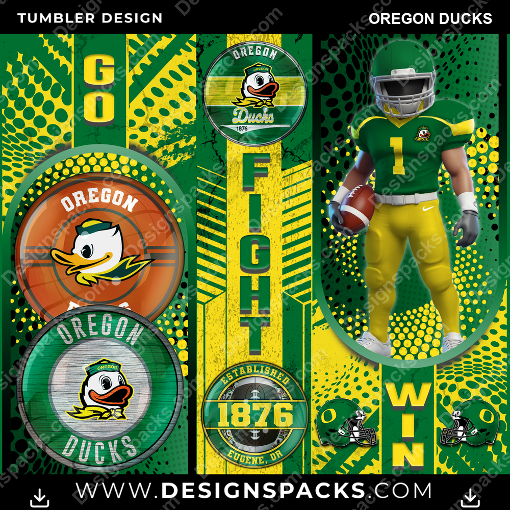 College Sport Go Fight Win Oregon Ducks Tumbler Digital Wrap Design