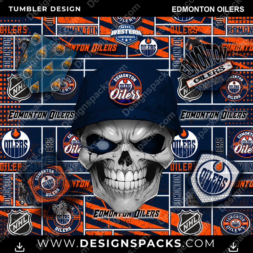 Hockey Skull Edmonton Oilers NHL Hockey Tumbler Digital Wrap Design Download