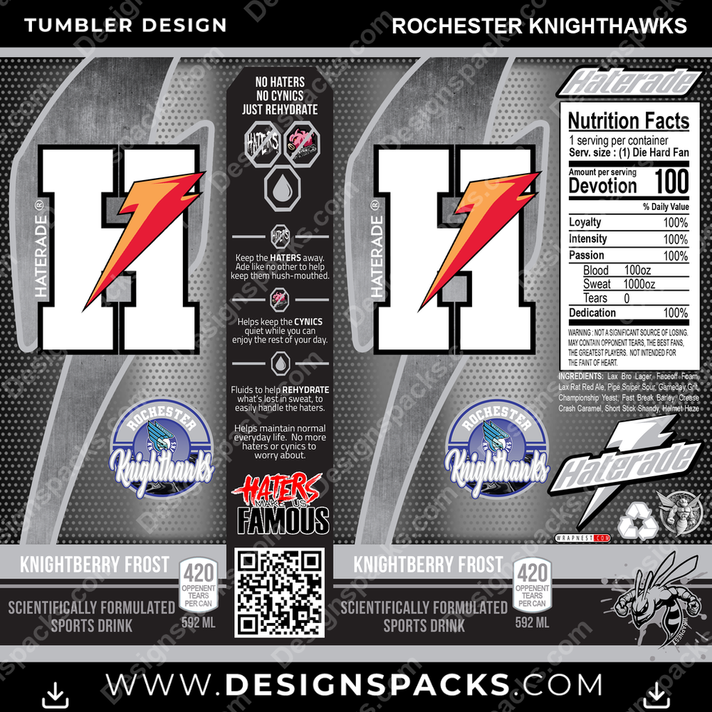 Lacrosse Haterade Rochester Knighthawks Tumbler Digital Wrap Design