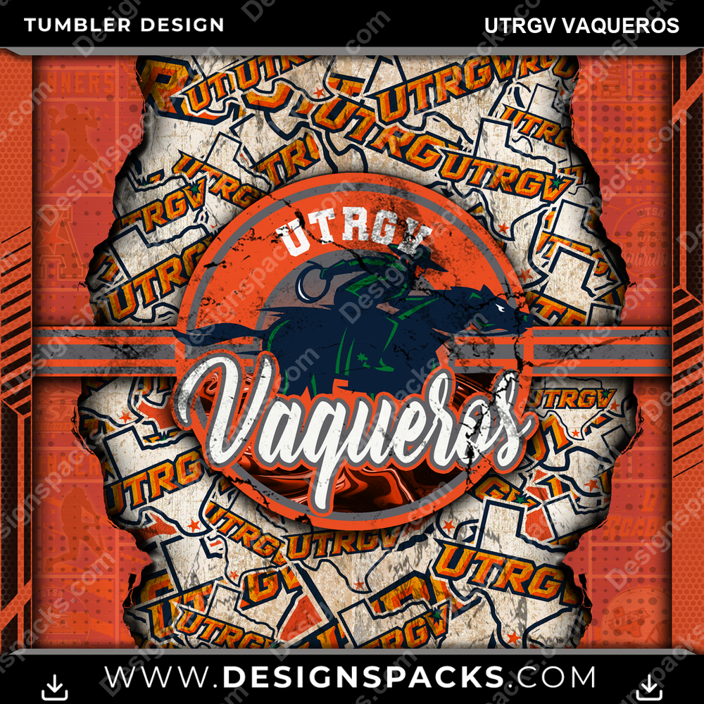 College Sport Ripped UTRGV Vaqueros Tumbler Digital Wrap Design