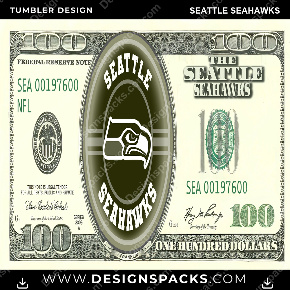Football 100 Dollar Bill Seattle Seahawks NFL Football Tumbler Digital Wrap Design Download
