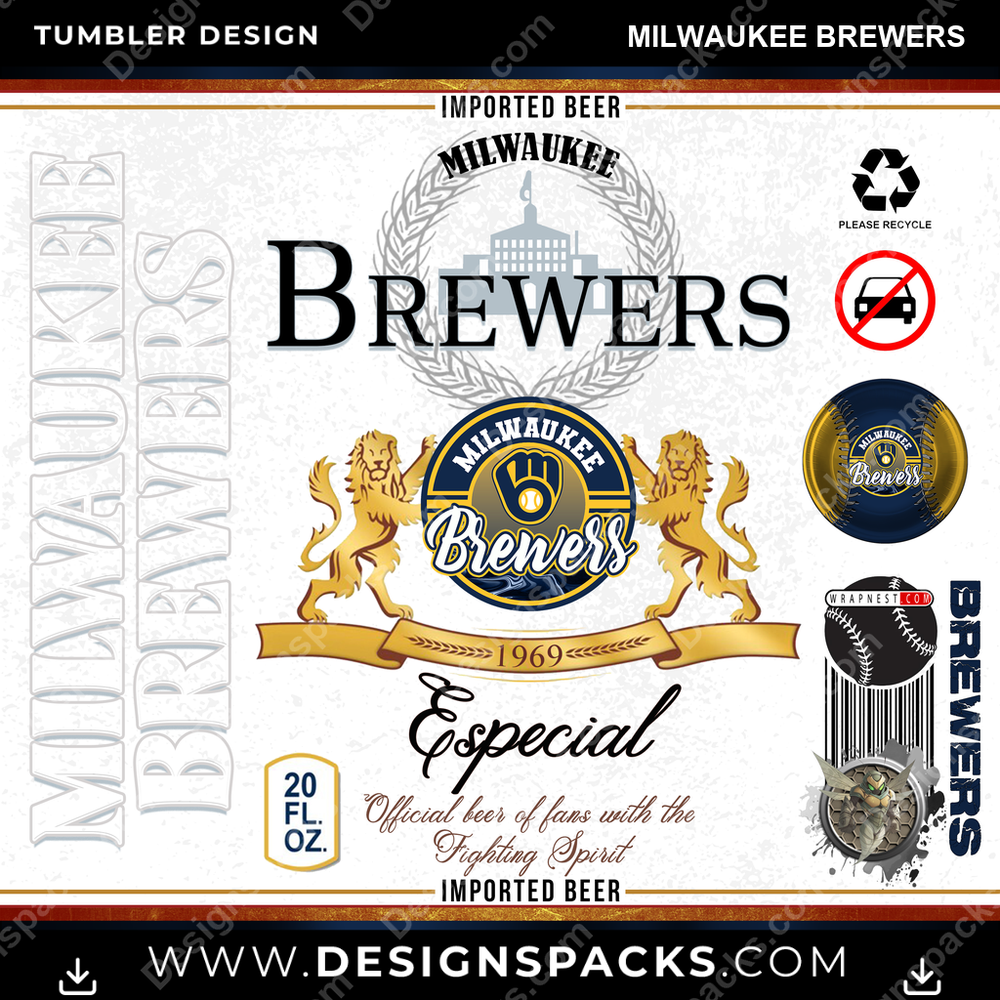 Baseball Modelo Milwaukee Brewers Tumbler Digital Wrap Design