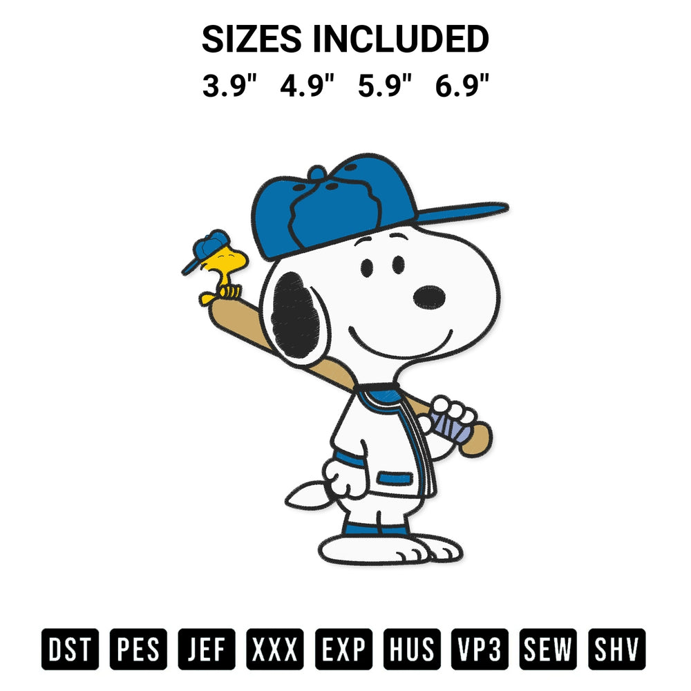 Add a unique touch to your apparel with the Snoopy Baseball Embroidery Design embroidery file. Premium instant download available now on Designspacks.com. Available sizes: 3.9", 4.9", 5.9", 6.9".