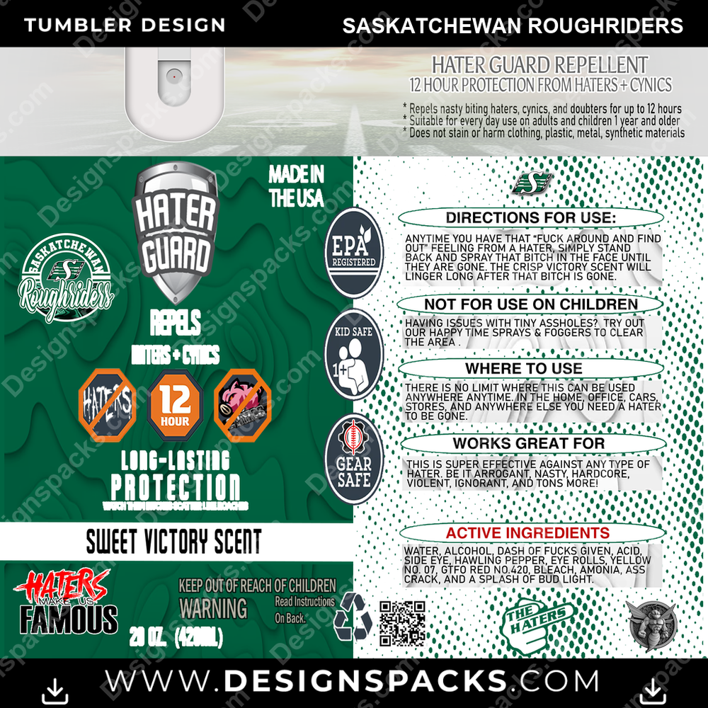 Canada Football Hater Guard Saskatchewan Roughriders CFL Canada Tumbler Digital Wrap Design Download
