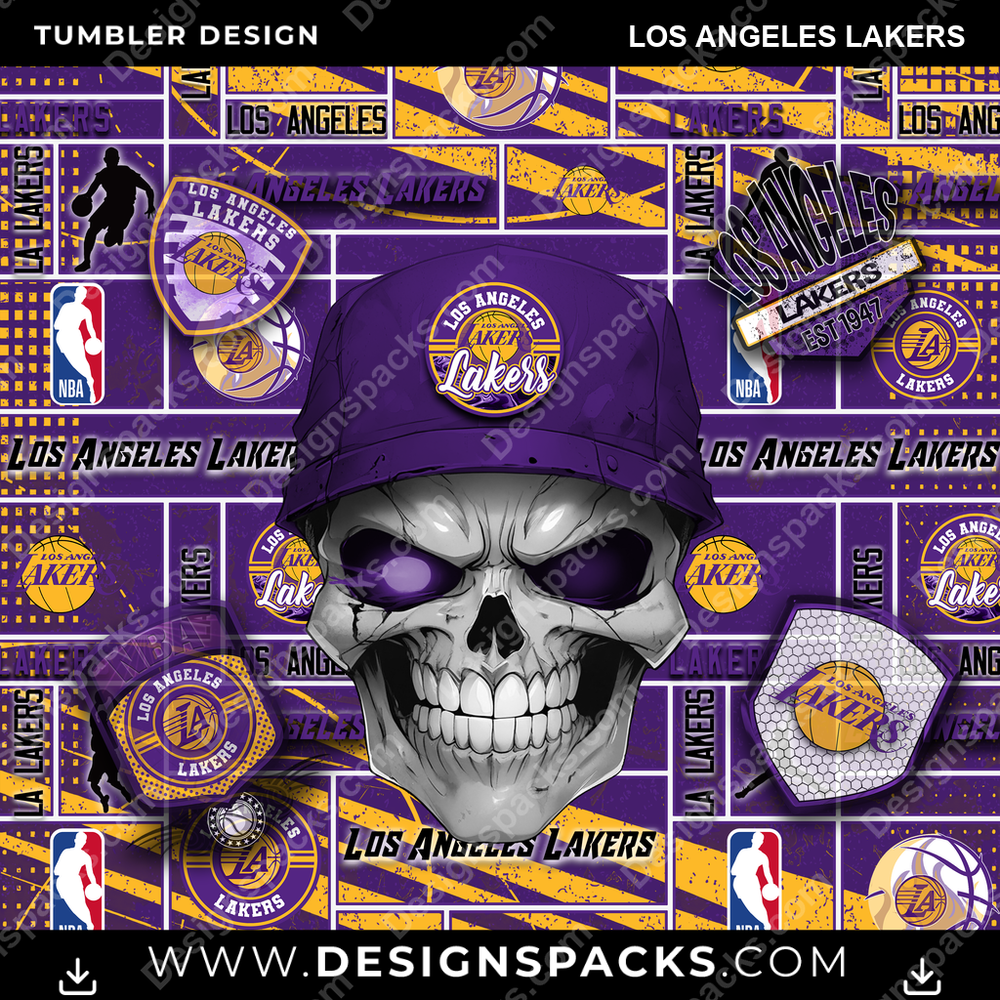 Basketball Skull Los Angeles Lakers Tumbler Digital Wrap Design