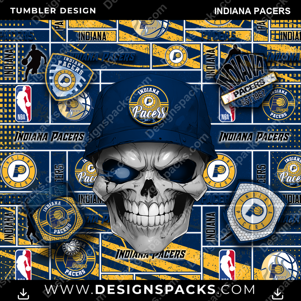 Basketball Skull Indiana Pacers Tumbler Digital Wrap Design