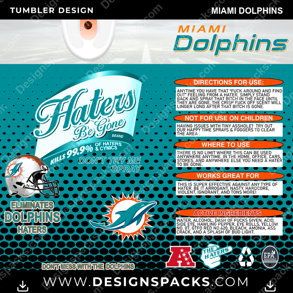 Football Haters Be Gone Miami Dolphins NFL Football Tumbler Digital Wrap Design Download